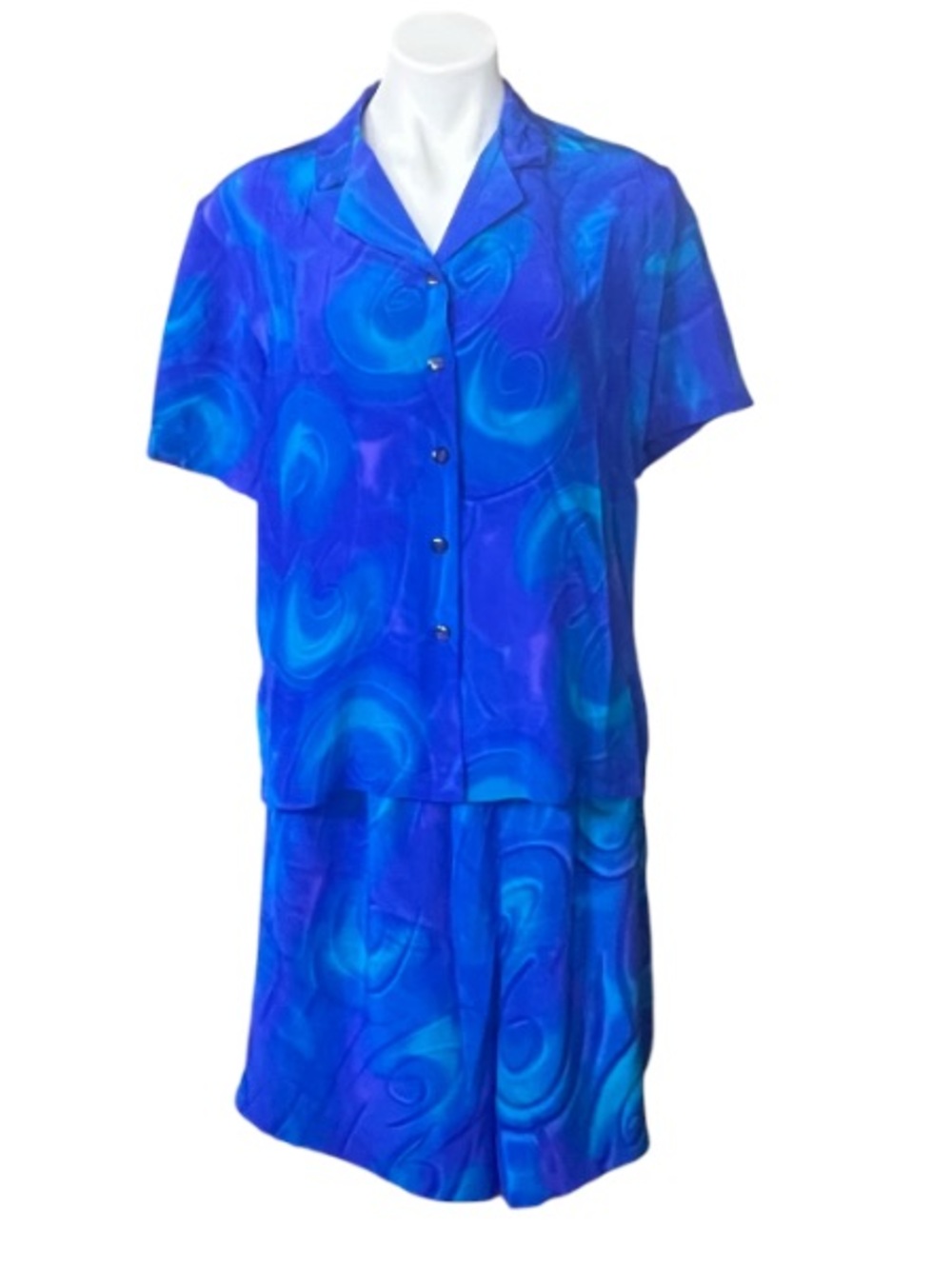 Vintage Simply Silk Blue Swirl Washable Silk 2 Piece Lounge Set M